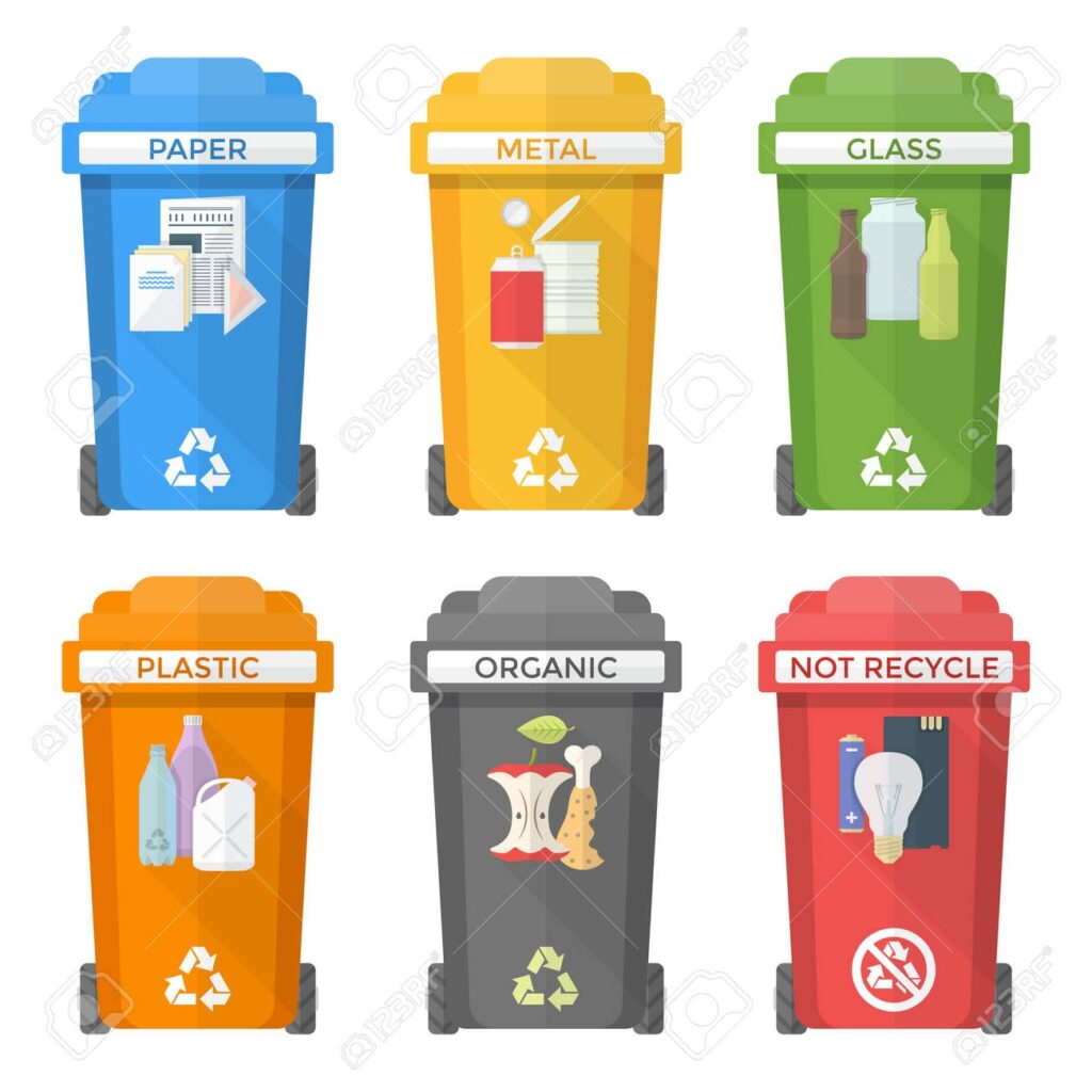 Vector Colorful Flat Design Separated Recycle Waste Bins Icons Labels Signs White Background Long Shadows Royalty Free SVG Cliparts Vectors And Stock Illustration Image 38898210 