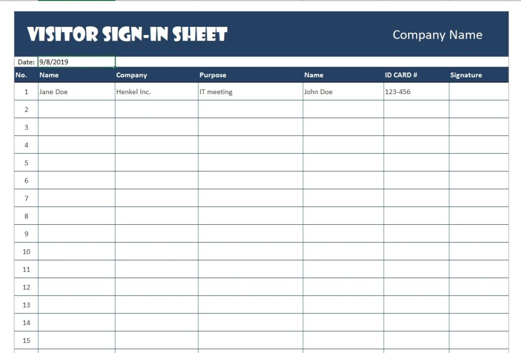Visitor Sign In Sheet The Spreadsheet Page