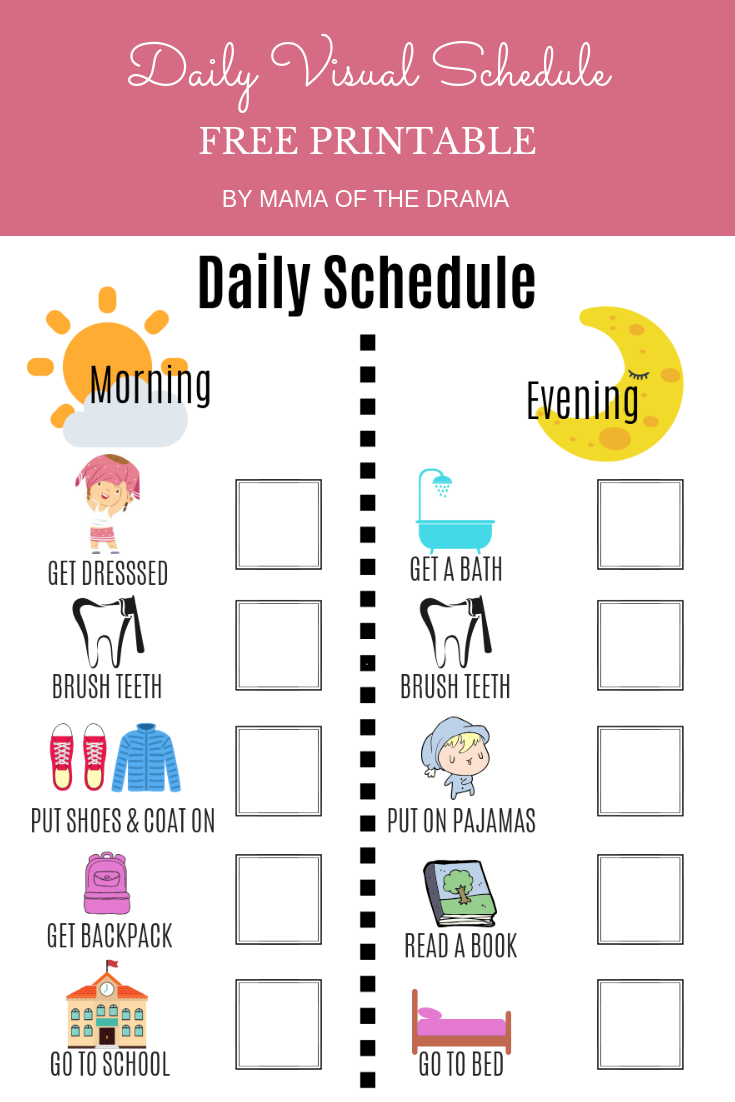 Visual Daily Schedule Free Printable Mama Of The Drama Daily Routine Chart For Kids Daily Routine Kids Daily Routine Chart