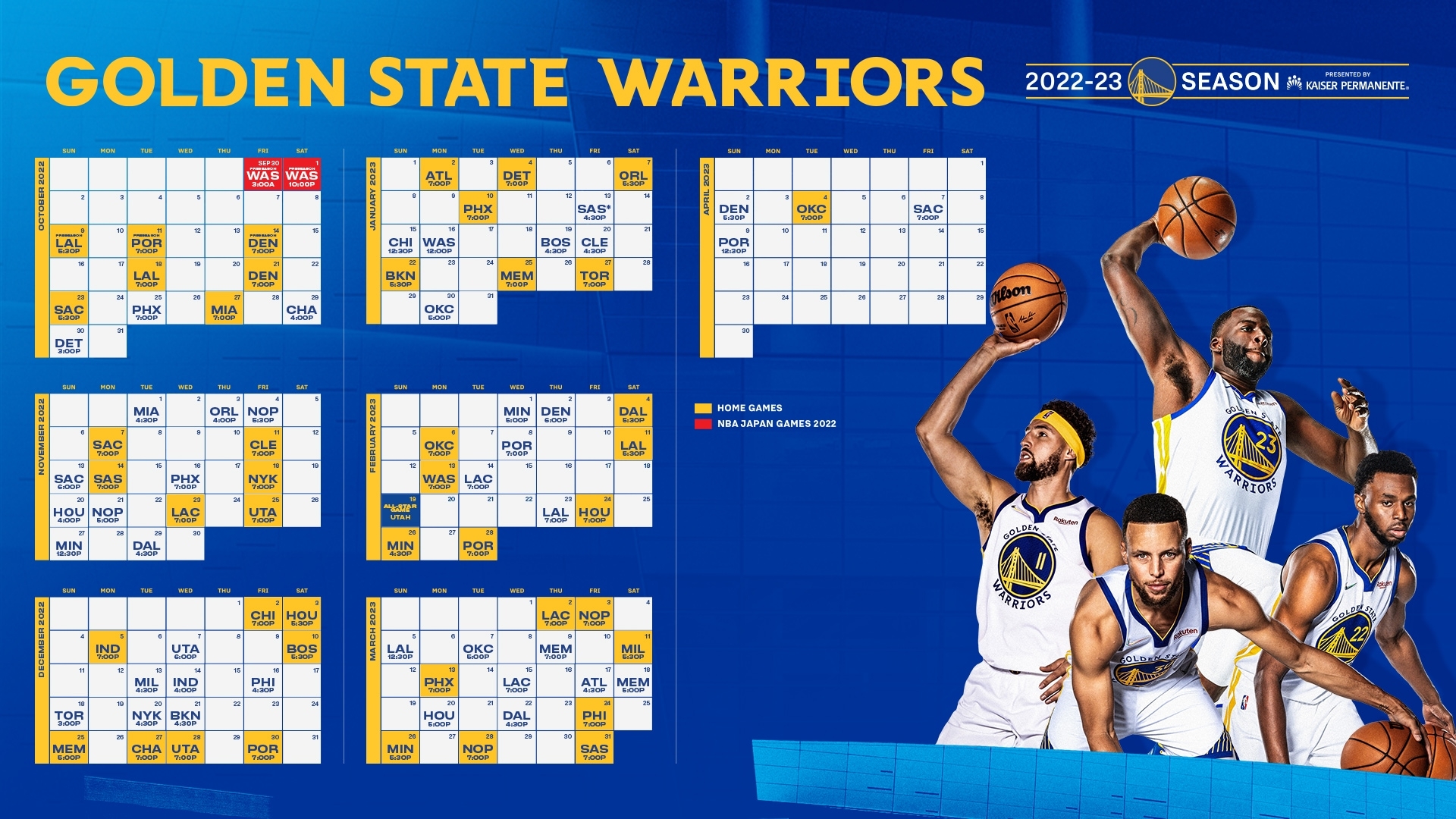 Golden State Warriors Printable Schedule