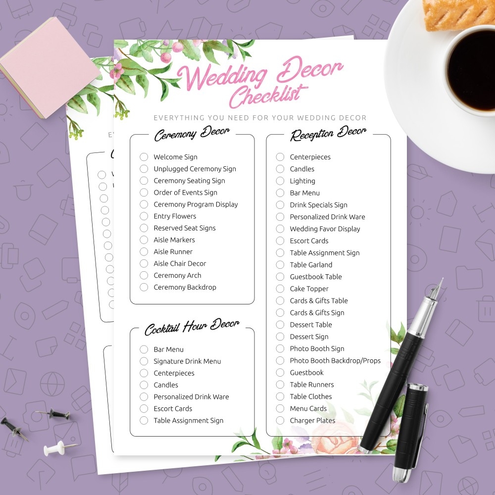 Wedding Decor Checklist Template Printable PDF