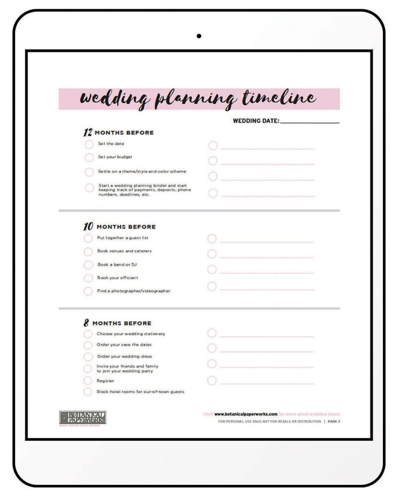 Wedding Checklist Printable Free