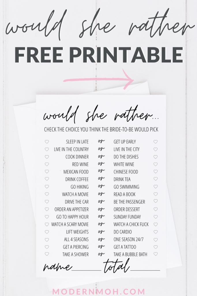 Free Printable Wedding Shower Games