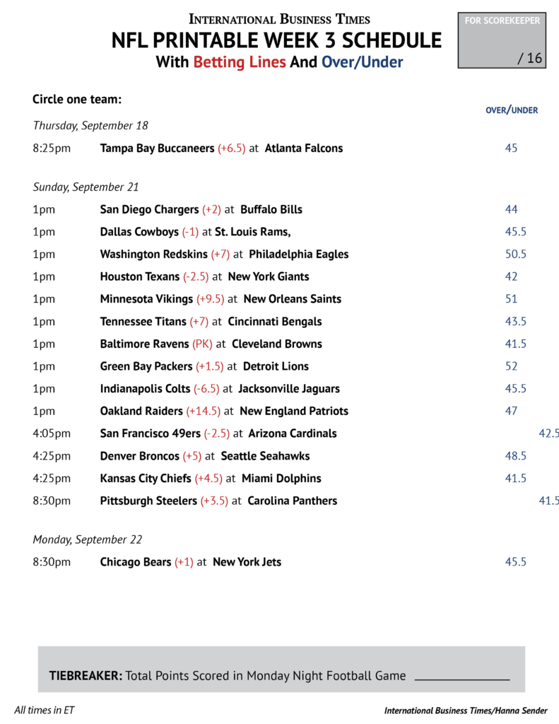 Printable Week 3 Nfl Schedule Free Printable Templates