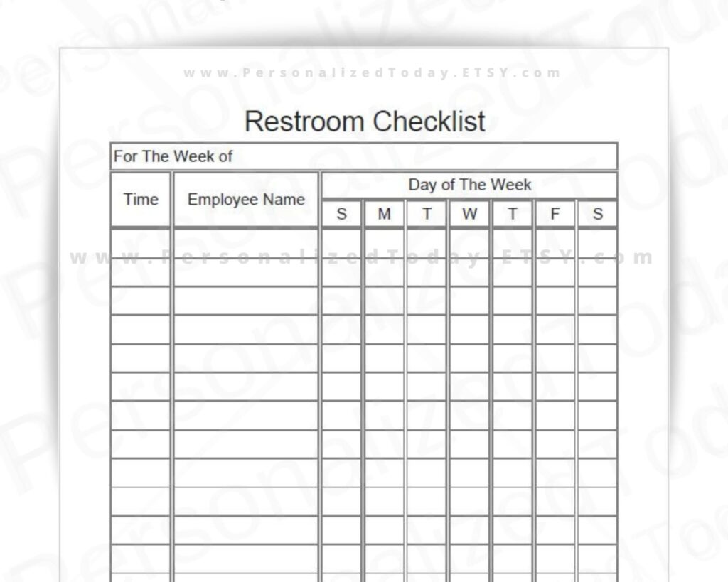 Weekly Bathroom Cleaning Chart With Employee Names Column Etsy de