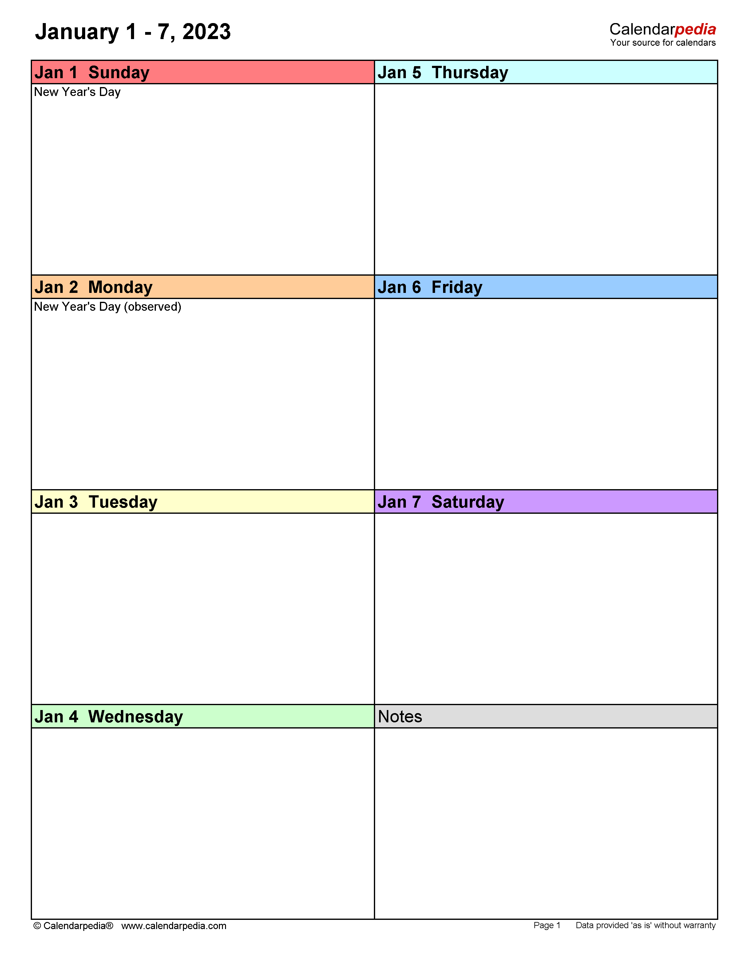 Weekly Printable Calendar 2023