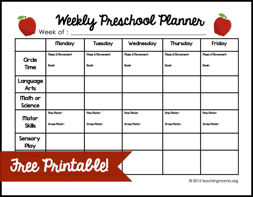 Weekly Preschool Planner Free Printable 