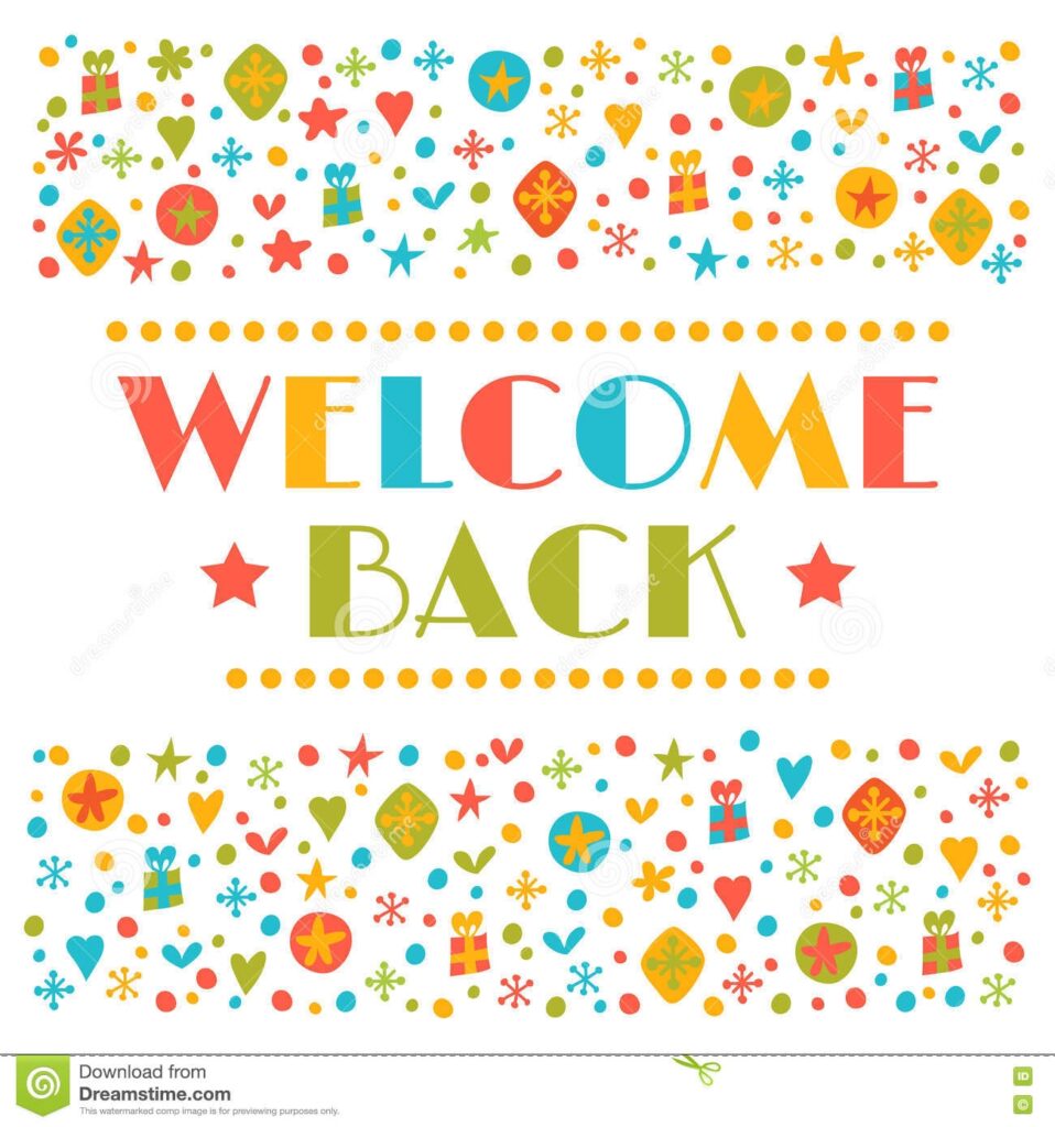Welcome Back Text With Colorful Design Elements Greeting Card Stock Vector Illustration Of Paper Greeting 72596039