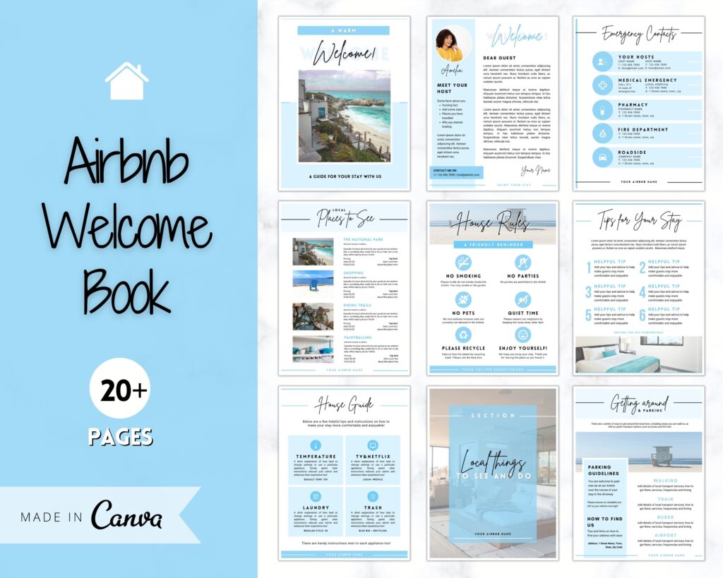Welcome Book Template Airbnb Welcome Guide Editable Canva Etsy de