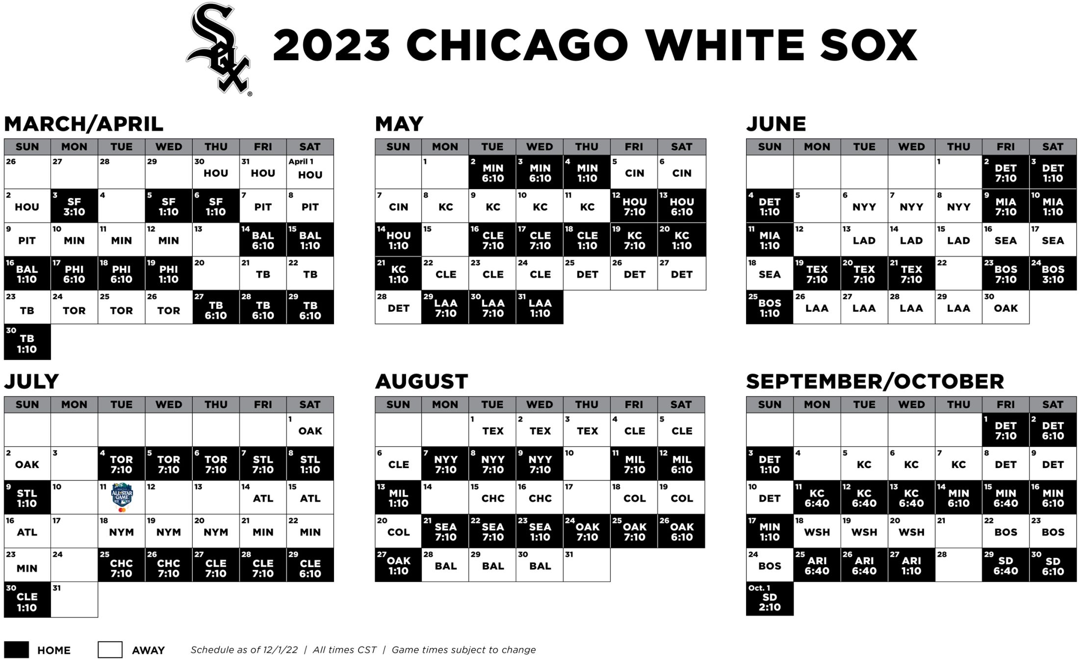 Chicago White Sox Printable Schedule