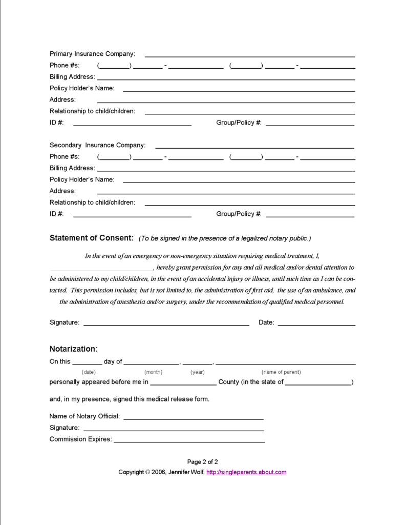 Free Printable Medical Consent Form For Minor