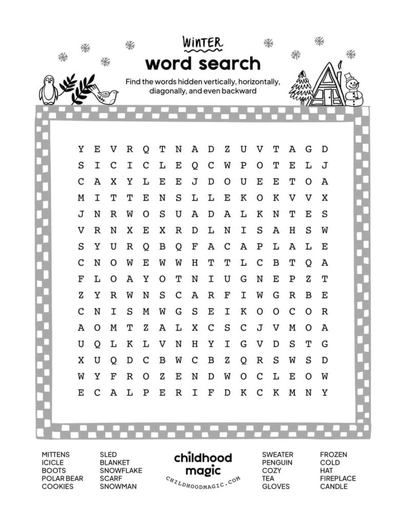 Winter Word Search FREE Printable Game Childhood Magic