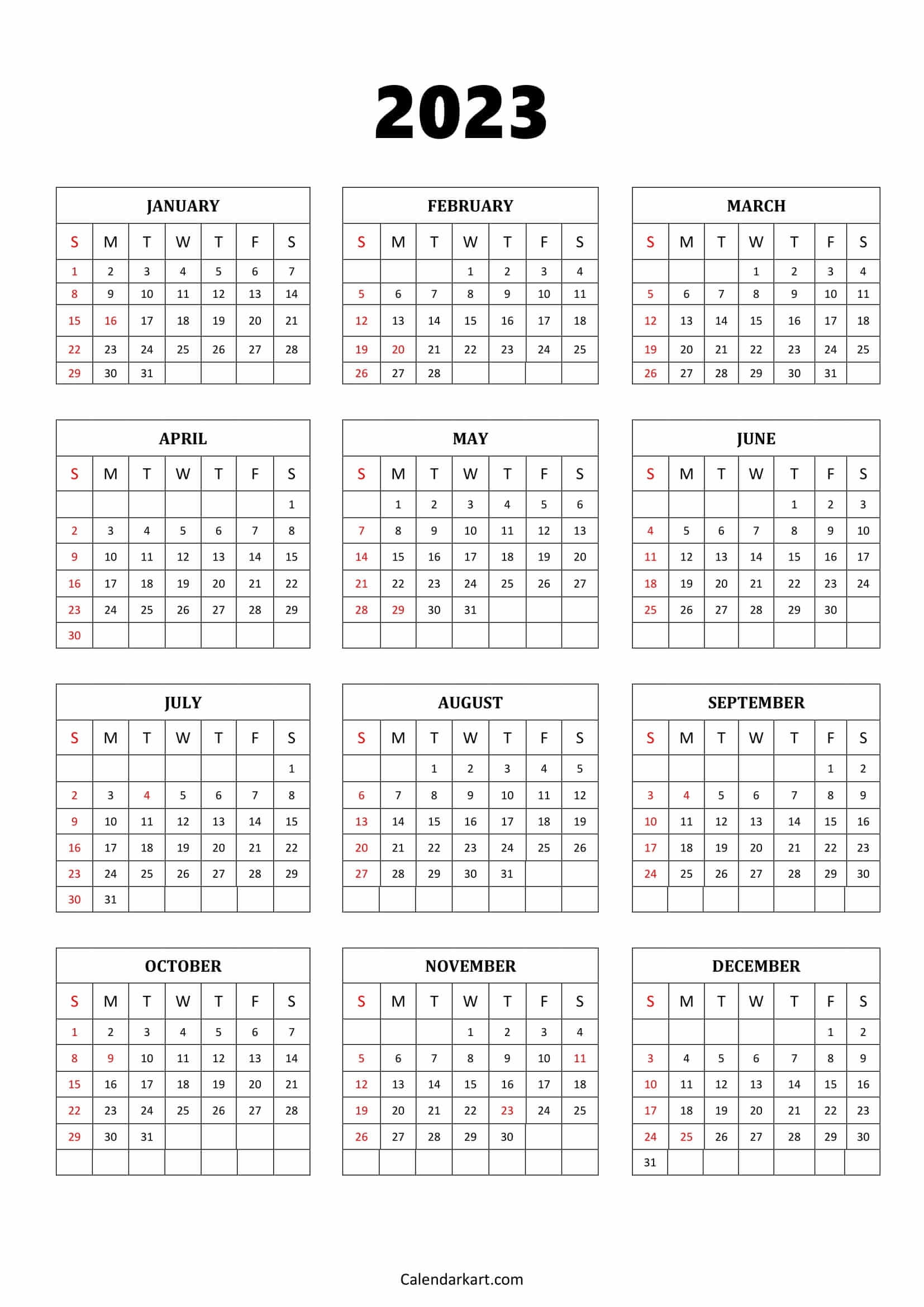 Free Printable Word Calendar 2023