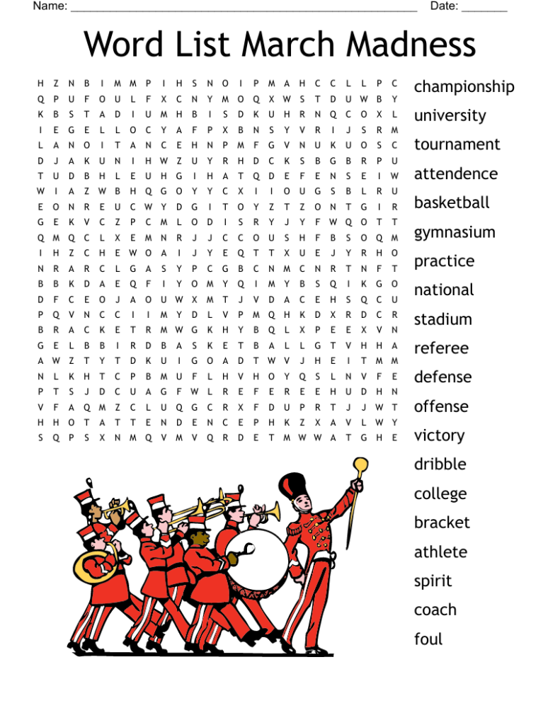 Word List March Madness Word Search WordMint