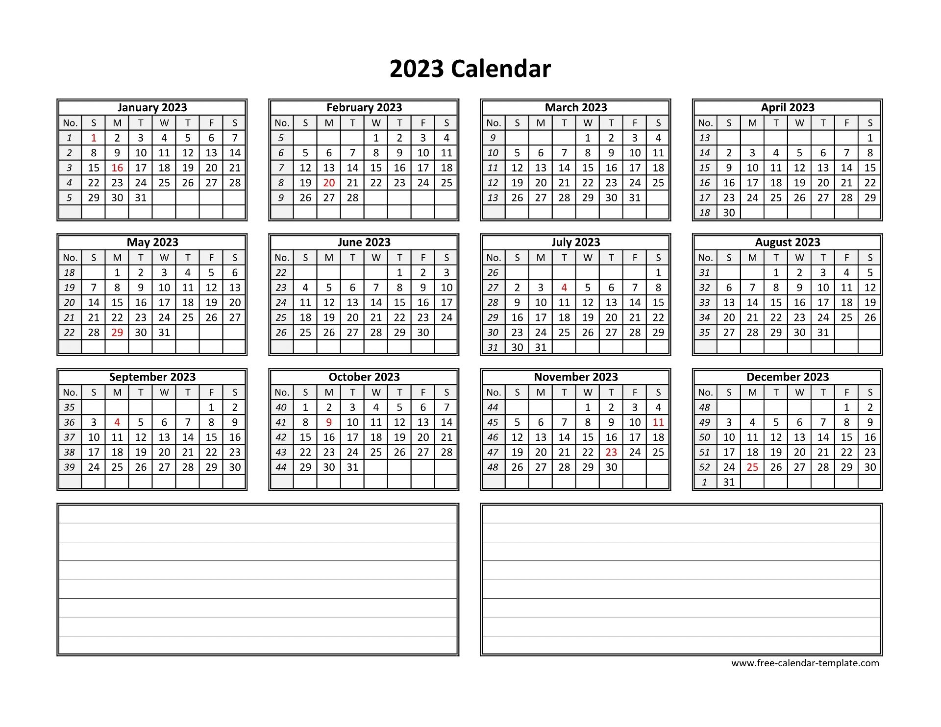 2023 Calendar Printable With Notes