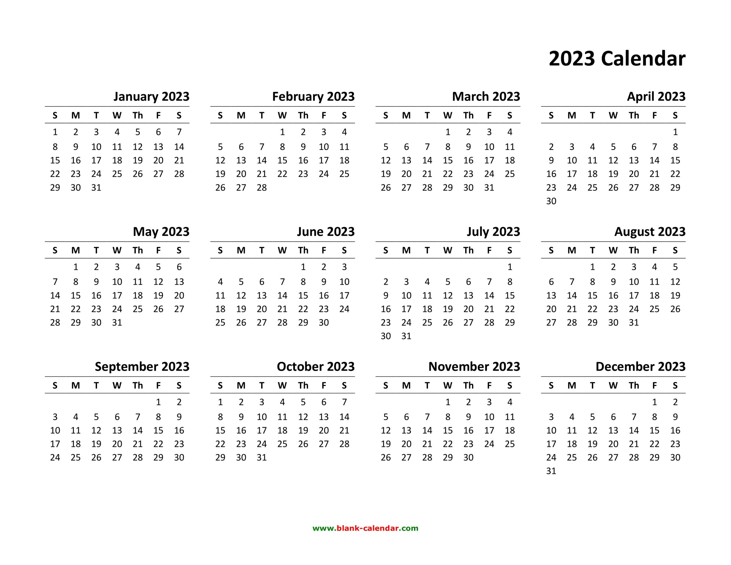 Free Printable Calendar Year 2023