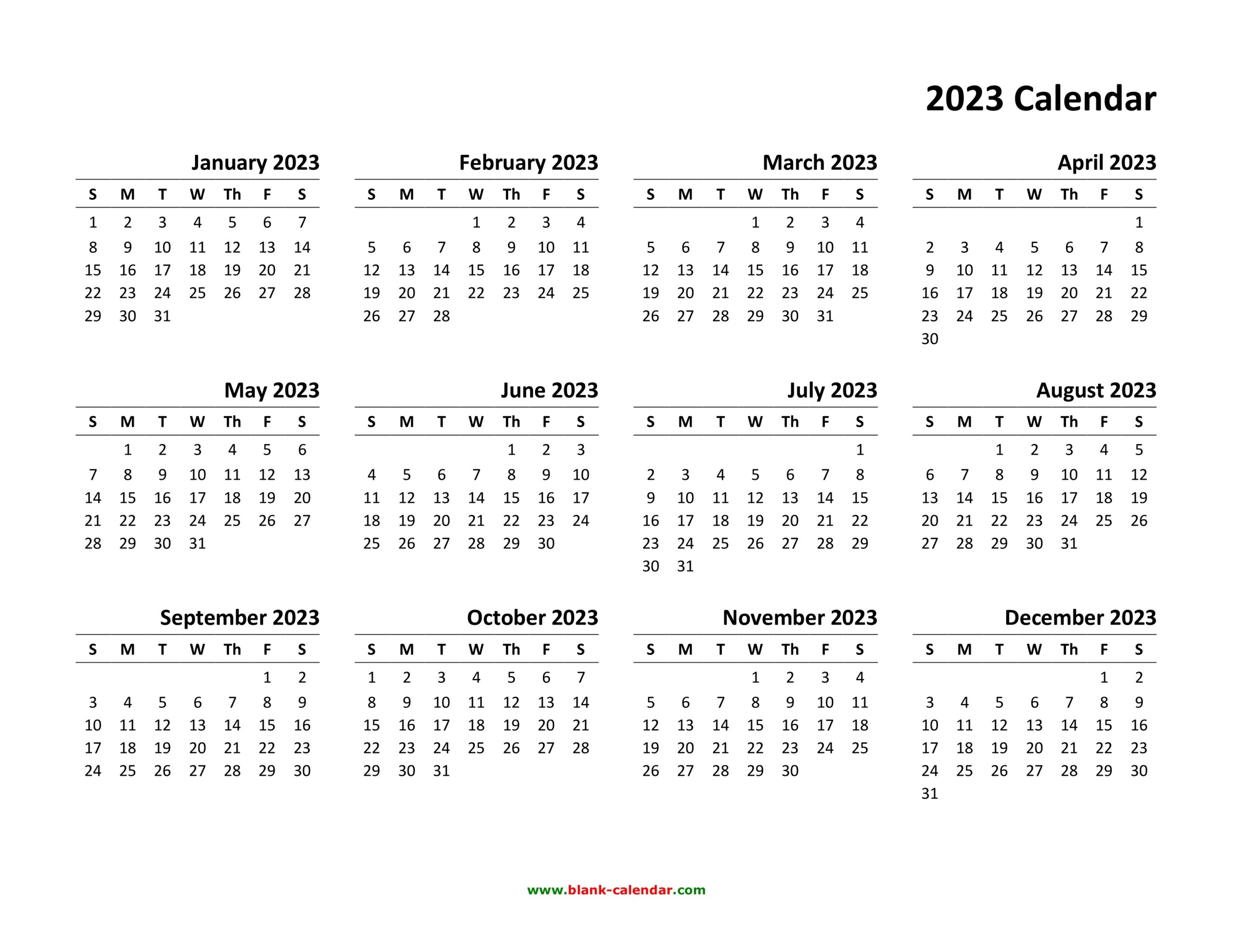2023 Year Calendar Printable Free