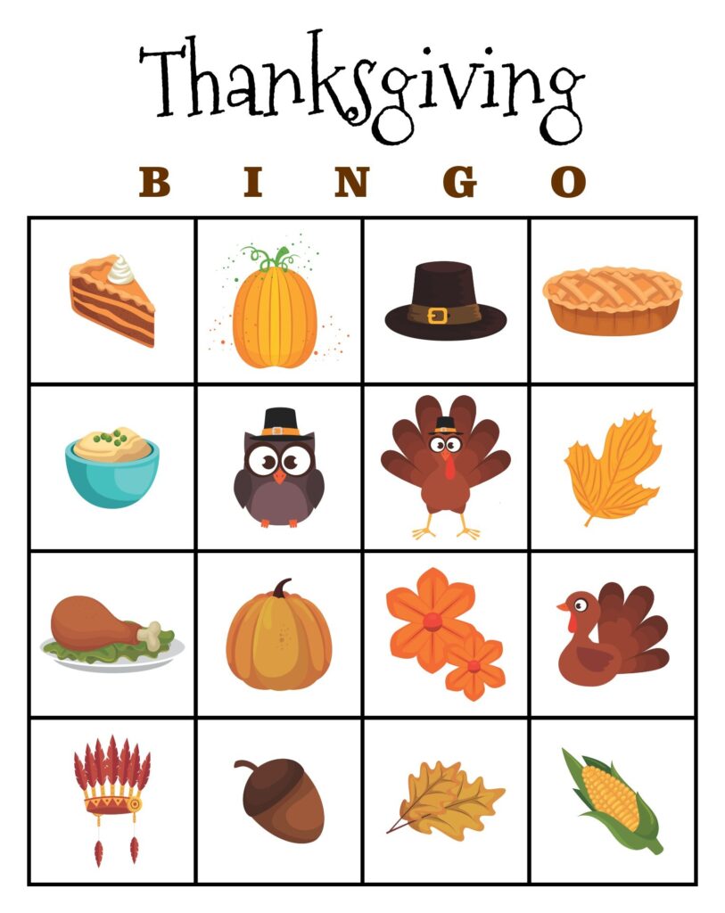 10 Best Printable Thanksgiving Bingo Printablee