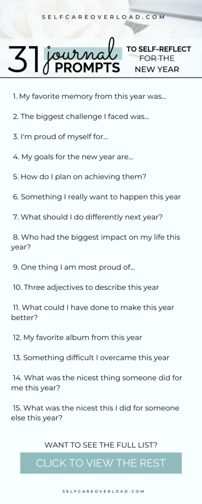 31 Journaling Prompts To Self reflect For The New Year Self Care Overload Journal Writing Prompts Journal Prompts Prompts