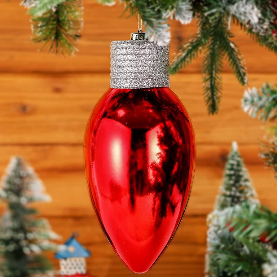 Amazon Light Bulb Shaped Christmas Ornaments Giant Commercial Grade C9 Lightbulb Shaped Ornament 12 300 Mm Extra Large Outdoor Christmas Ornaments For Festive Christmas Yard Decoration Red Home Kitchen