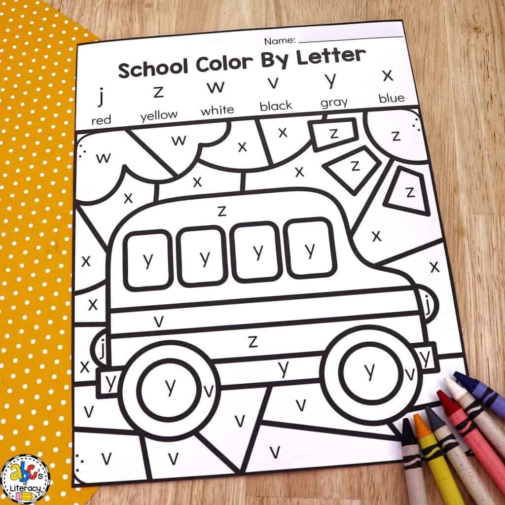 Back to School Color By Letter Worksheets