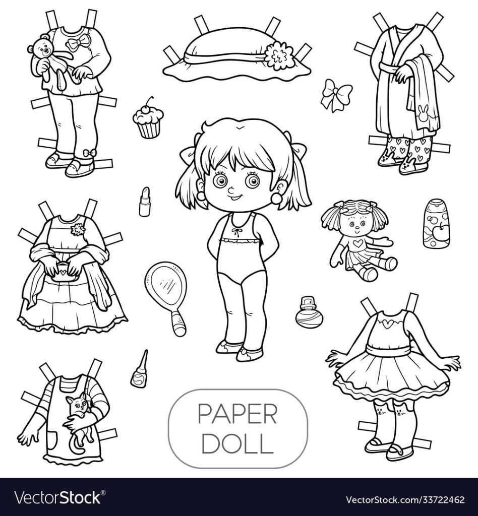 Black And White Set Paper Doll And Clothes Vector Image