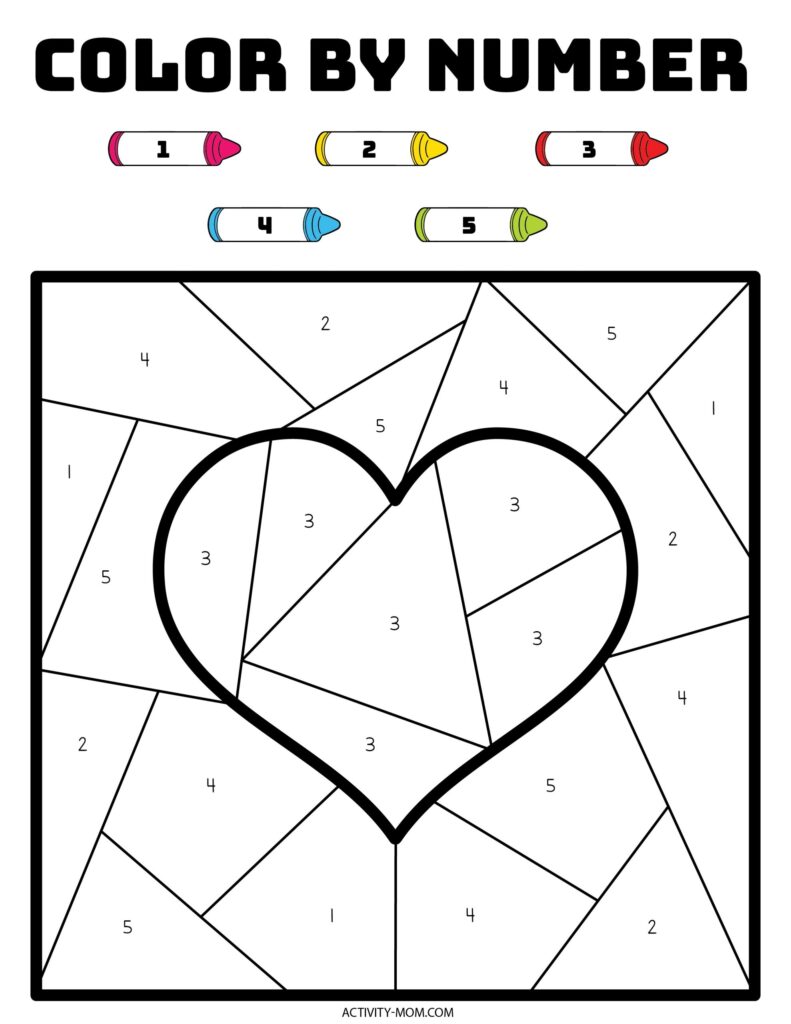 Color By Number Valentine Pages free Printable The Activity Mom