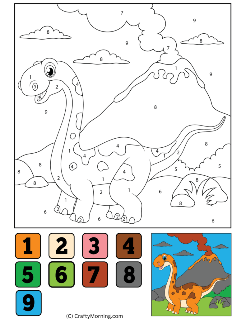 Dinosaur Color By Number Printable Crafty Morning