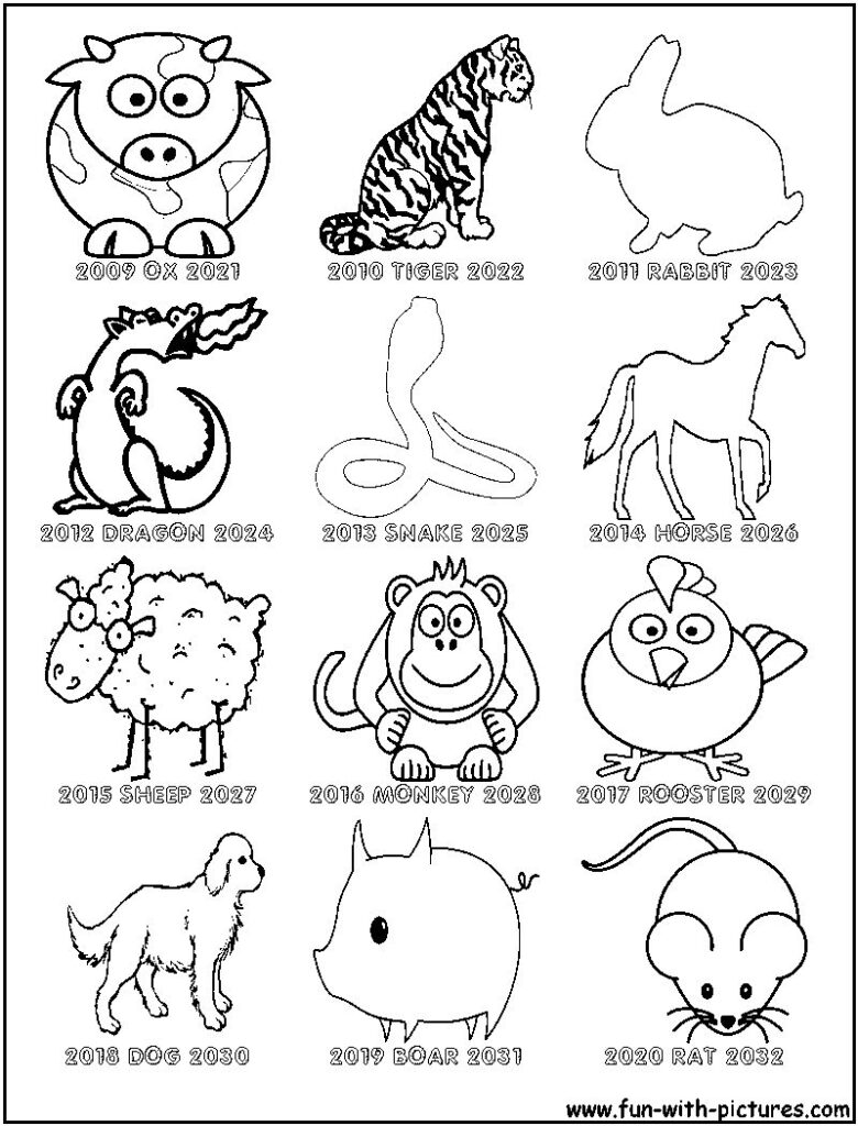 Exceptional Chinese Zodiac Signs And Dates Printable New Year Coloring Pages Flag Coloring Pages Chinese New Year Zodiac