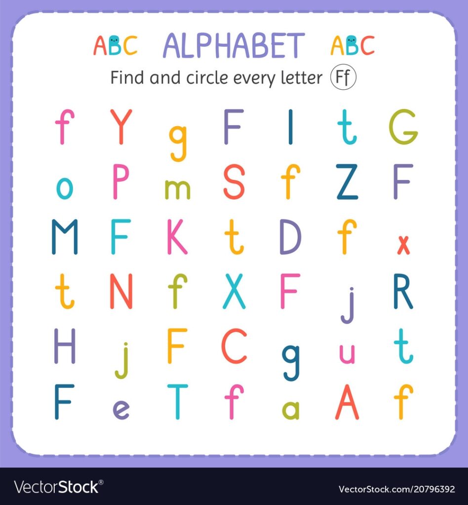 Find And Circle Every Letter F Worksheet Vector Image
