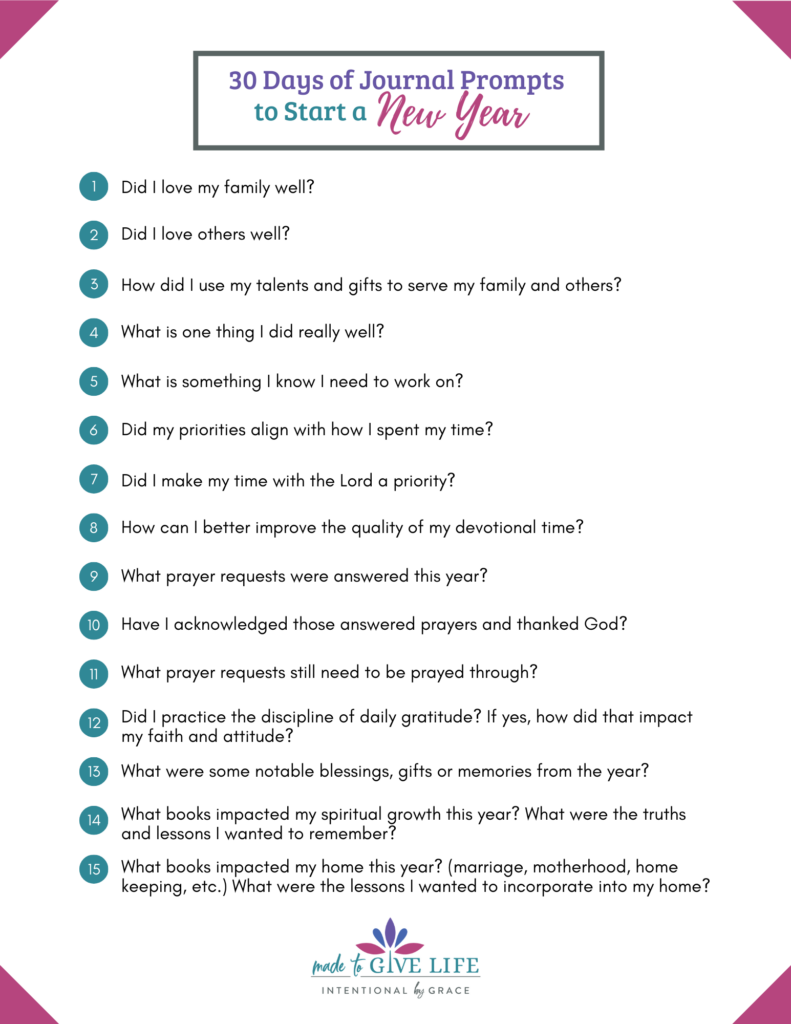 Free 30 Journal Prompts To Start A New Year Intentional By Grace