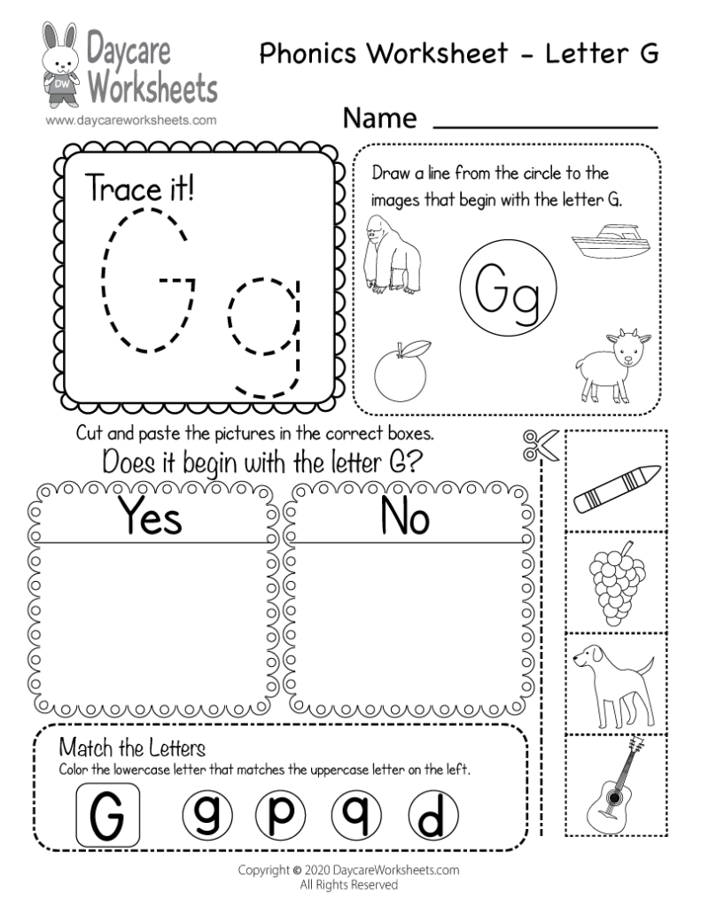 Free Letter G Phonics Worksheet For Preschool Beginning Sounds