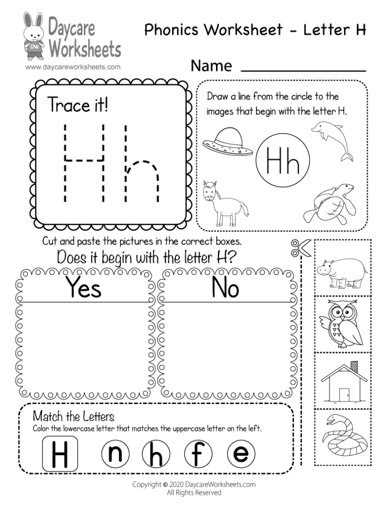 Free Letter H Phonics Worksheet For Preschool Beginning Sounds