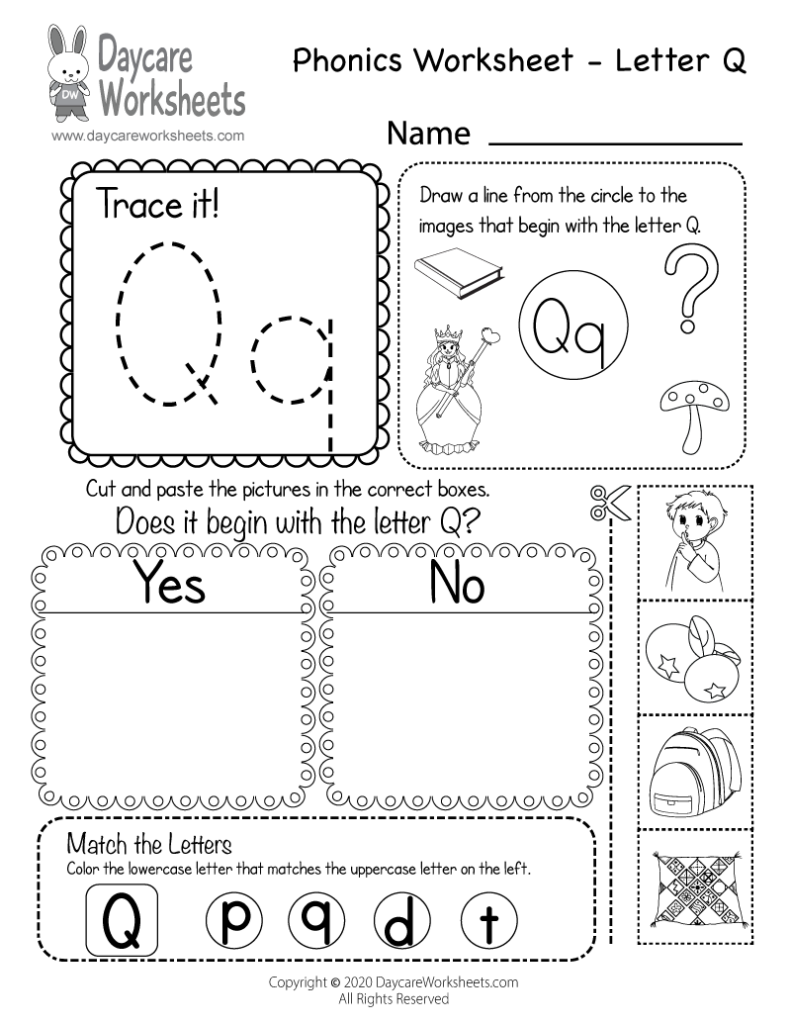 Free Letter Q Phonics Worksheet For Preschool Beginning Sounds