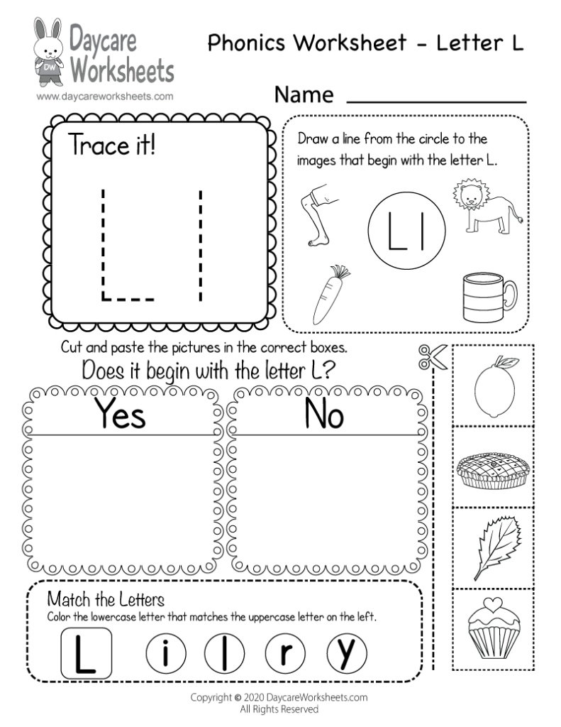 Free Printable Letter L Beginning Sounds Phonics Worksheet For Preschool