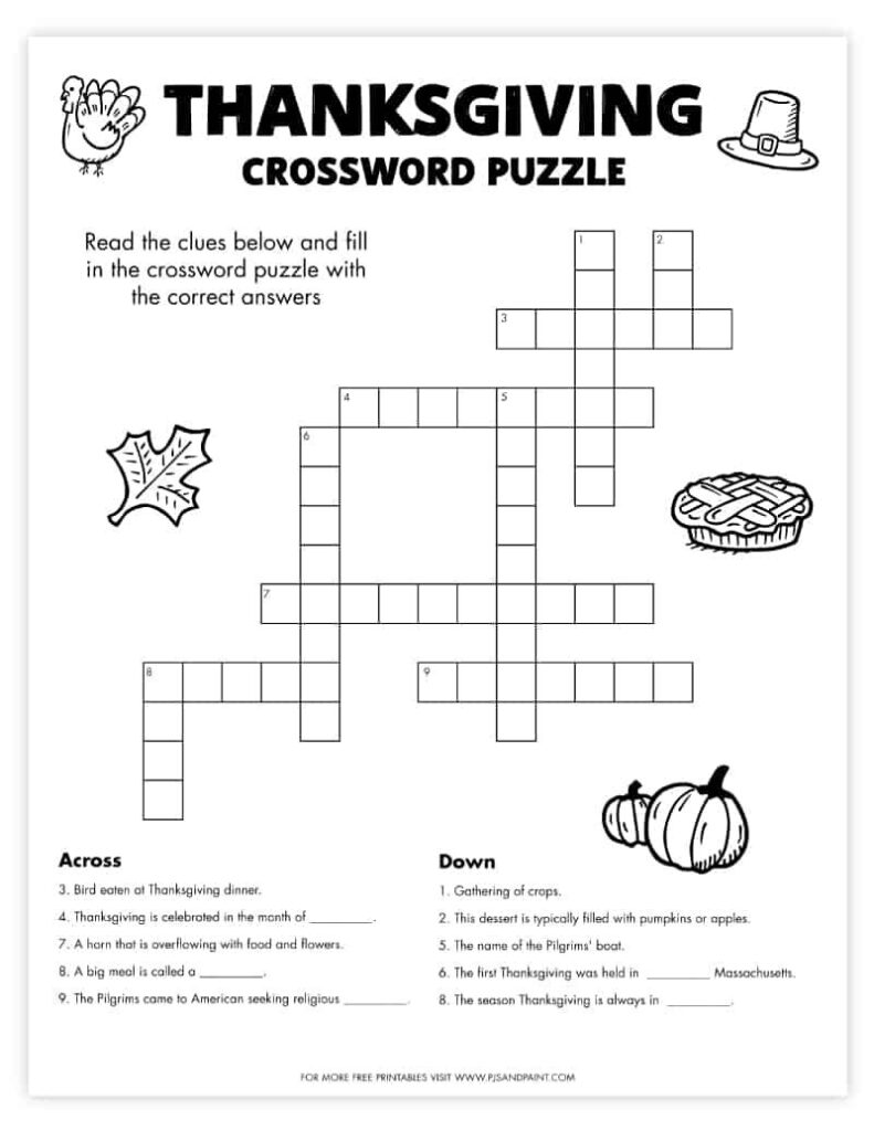 Free Printable Thanksgiving Crossword Puzzle Thanksgiving Crossword Puzzle Thanksgiving Crossword Thanksgiving Puzzle