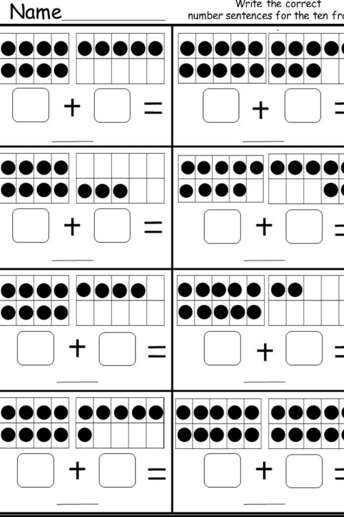Free Ten Frame Addition Printable Kindermomma Kindergarten Math Worksheets Addition Kindergarten Math Worksheets Free Kindergarten Math Worksheets