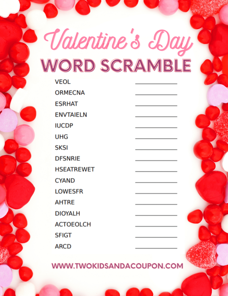 Free Valentine s Day Word Scramble For Kids