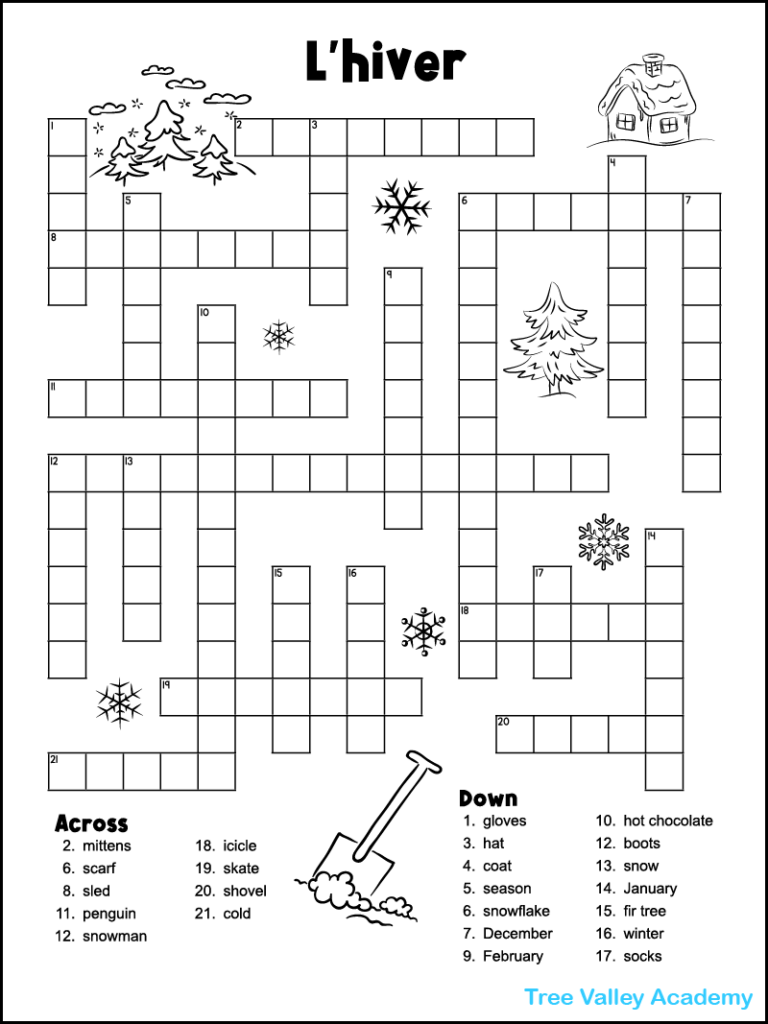 French Winter Crossword Puzzle Tree Valley Academy