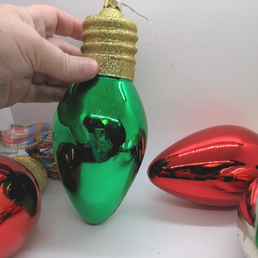 Giant Plastic Christmas Light Bulb Ornaments Lot Of 5 Red Green Silver EBay