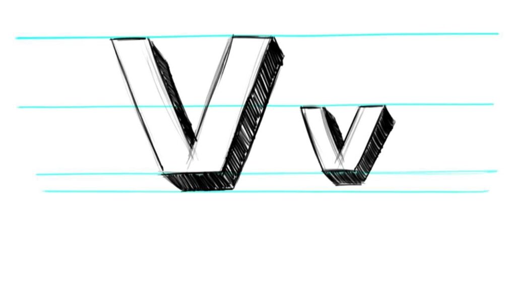 How To Draw 3D Letters V Uppercase V And Lowercase V In 90 Seconds YouTube