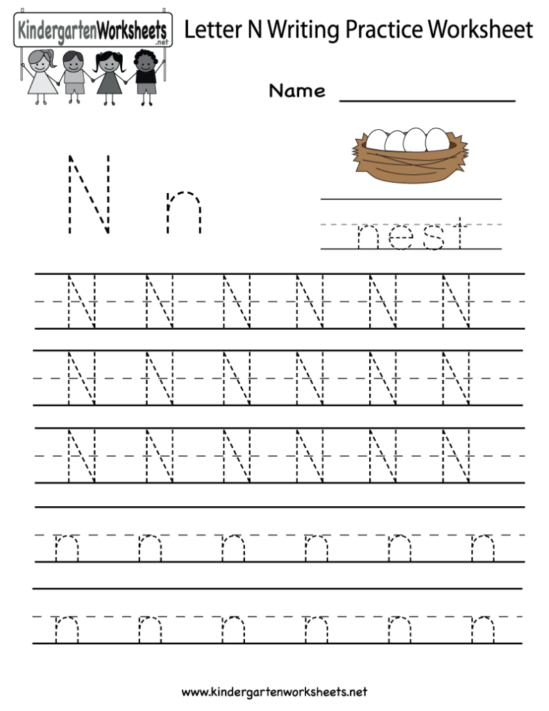 Kindergarten Letter N Writing Practice Worksheet Printable Writing Practice Worksheets Kindergarten Letters Letter N Worksheet