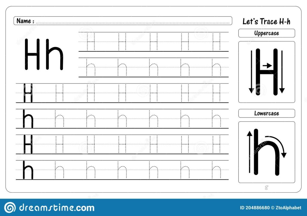 Letter H Tracing And Writing Worksheets Stock Vector Illustration Of Guide Kids 204886680