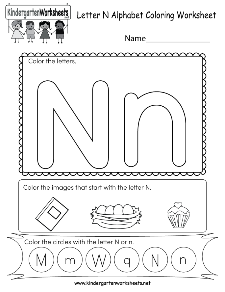 Letter N Coloring Worksheet Free Kindergarten English Worksheet For Kids