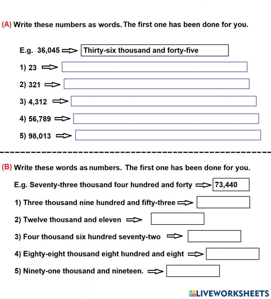 Math Numbers To Words Vice Versa Worksheet