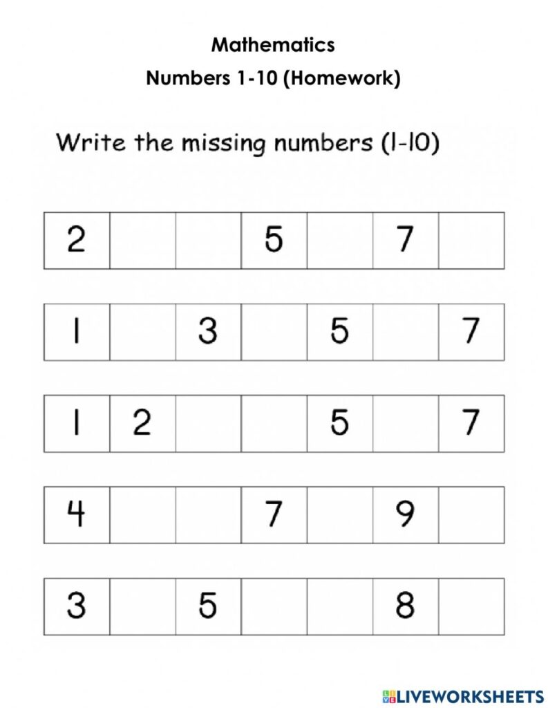 Missing Numbers To 10 Worksheet