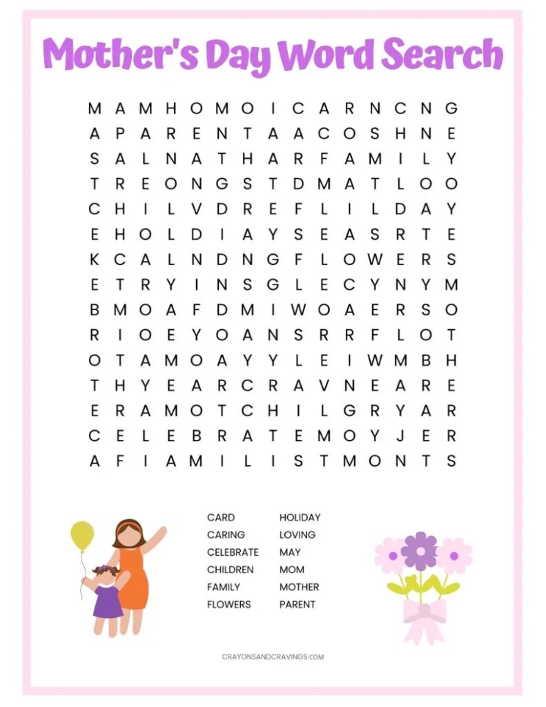 Mother s Day Word Search Free Printable For Kids