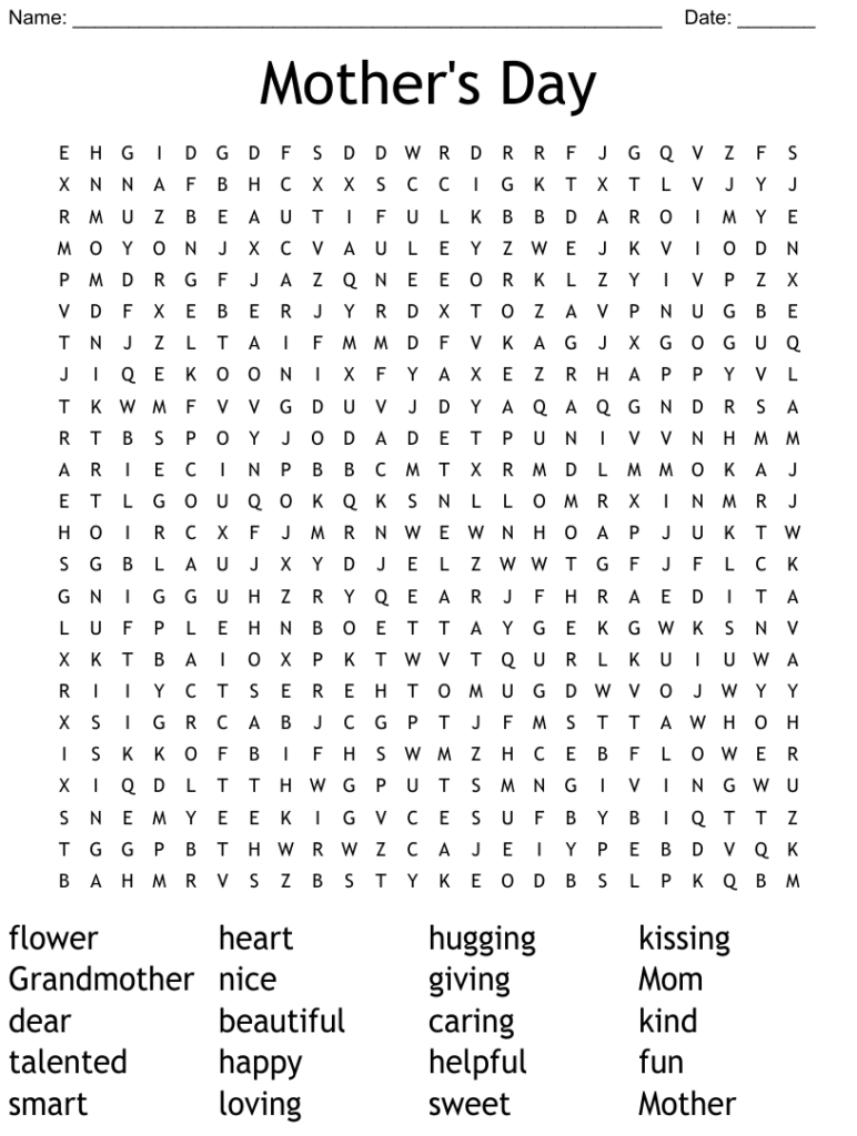 Mother s Day Word Search WordMint