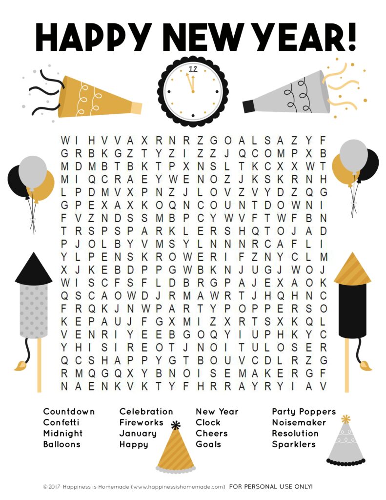 New Year s Word Search Printable Happiness Is Homemade