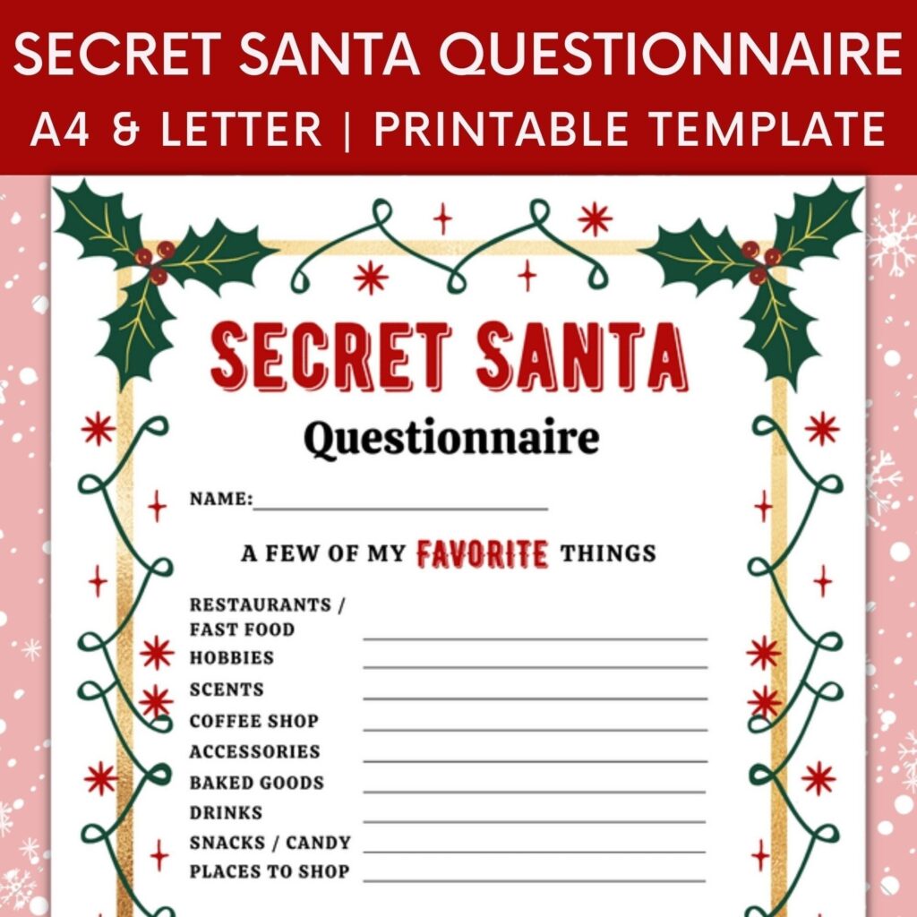 Questionnaire For Christmas Gift Exchange